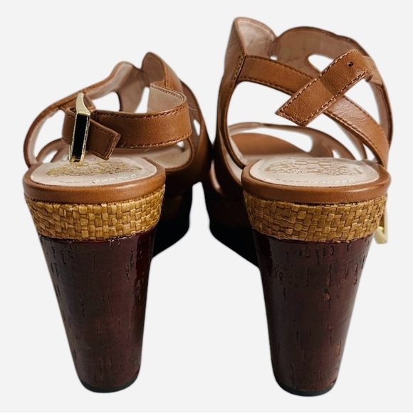 Vince Camuto Tan Brown Leather Espadrille Platform Wedge Sandals Size 6 - Picture 7 of 9